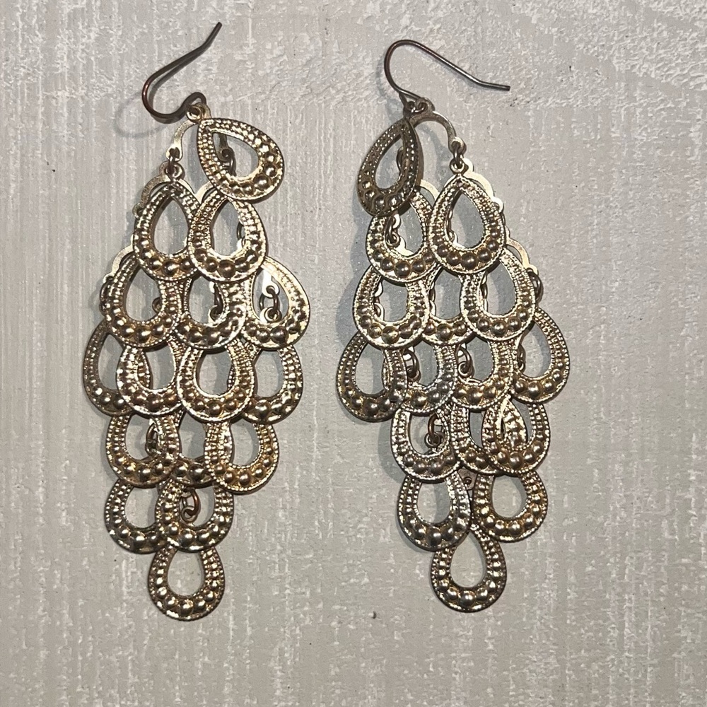 Goldish bronze statement dangly earrings